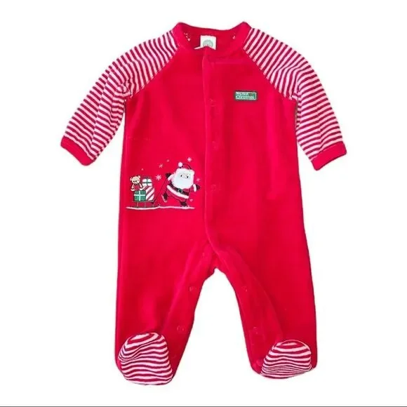 Little Me My First Christmas Size 3M Appliqué Santa Velour One Piece Footie - Picture 2 of 5
